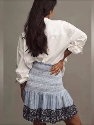 Anthropologie Maeve Smocked Linen Mini Skirt Small thumbnail 4