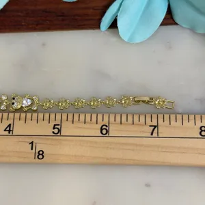 14K Gold Plated XP Women Bracelet Teddy Bear Flower Link Cubic Zirconia thumbnail 3
