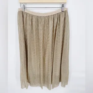 Lavand Gold Shimmer Pleated Midi‎ Skirt Metallic Pleated Sheer Lined Sz L thumbnail 3