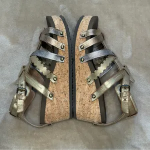 OTBT Storm Gold Brown Metallic Crisscross Strappy Wedge Sandals Size 9 thumbnail 7