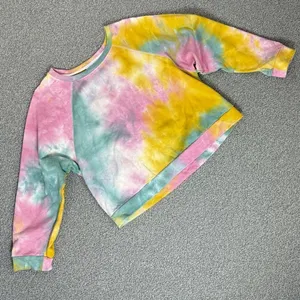 Paper‎ Crane Tie Dye Cropped Sweatshirt Pink Yellow Teal Large Boho Hippie thumbnail 12