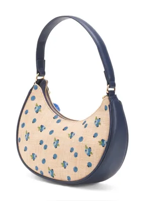 🫐👜BETSEY JOHNSON Straw Blueberry Shoulder Bag With Blueberry Pom-Pom Charm thumbnail 6