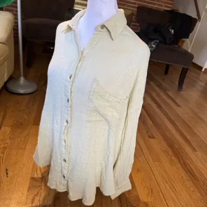Free People We The Free Pale Green Gauze Button‎ Down Shirt Small S Oversized thumbnail 11