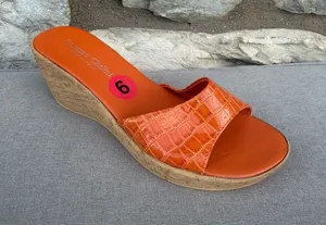 Lorenzo Cellini Women's Orange Cork Wedge Slide Sandal size 6 thumbnail 1