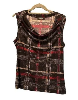 Nine West Women's Cowl Neck Sleeveless Plaid Blouse Top Multicolor Size Small thumbnail 1