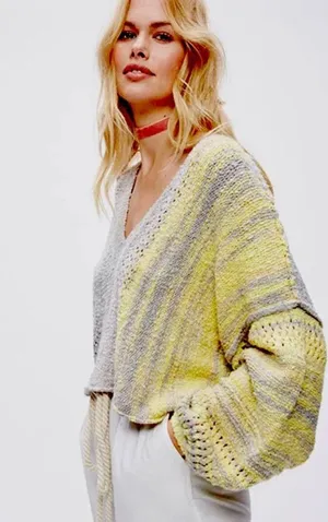 Free People Amethyst Marled Oversized Chunky Knit Sweater Size M Yellow/Gray thumbnail 4