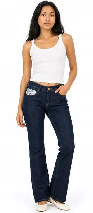 Lot 29 Women's Bootcut Jeans M Blue Dark Wash Graphic Pockets‎ Y2K Grunge Skater thumbnail 1