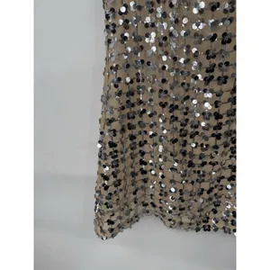 Zara Sequin Mini Dress Women Medium Tan Festival Retro Preppy New Year Glam thumbnail 8