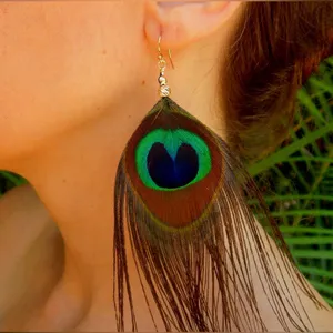 Free People New Peacock Feather Pierced Earrings thumbnail 1