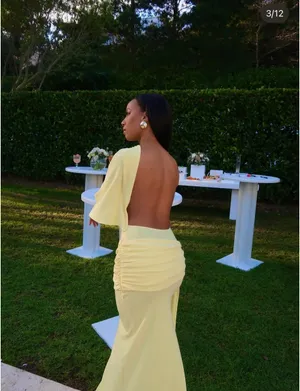 Zara Elegant Butter Yellow Gown - Floor-Length Formal Dress thumbnail 3