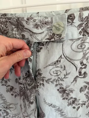 Etcetera Size 2 Blue Brown Toile Bird Floral 100% Linen Straight y2k Pants thumbnail 2