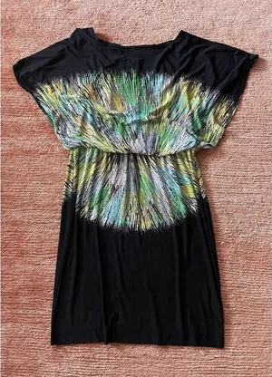New York & Company Women's size M Midi Black/Yellow Printed Dress thumbnail 1