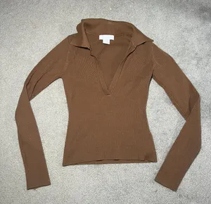 House of Harlow Brown & Gold Shimmery Ribbed Collard Top thumbnail 1