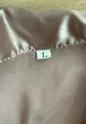 Blush Pink Satin Pajama Set with Black Piping — L thumbnail 3