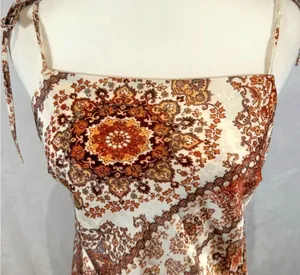 Molly Green white and rust boho tie shoulder satin slip mini dress size small thumbnail 1