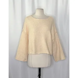 ZARA Bateau Neck Cropped Sweater Wool Solid Ivory‎ Pullover Knit Knitwear Small thumbnail 2