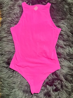 SKIMS Neon Pink Fuchsia Bodysuit High Neck One-Piece Size Small thumbnail 4
