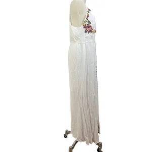 Forever 21 Cross Stitch Floral embroidered Maxi Dress White Rayon thumbnail 7