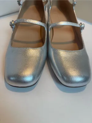 Madewell Silver Metallic Leather Double Strap Nettie Heeled Mary Jane Shoes 8.5 thumbnail 9