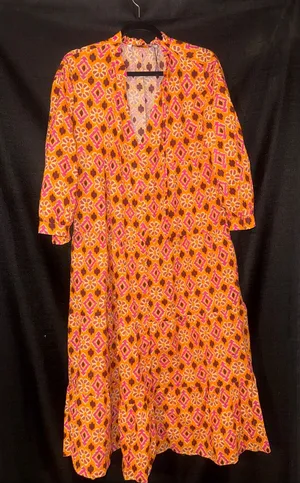 Zara Orange and Pink Geometric Print Casual Dress thumbnail 1