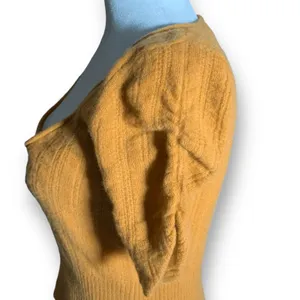 Free People Ava Cashmere Cropped Scoop Neck Sweater Short Sleeve‎ Goldenrod XS thumbnail 3