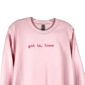 Gildan Get In Loser Medium Sweatshirt Mean Girls Crewneck‎ Pullover Pink Solid Minimal thumbnail 8