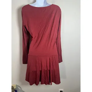 Reformation Coen Dress Burgundy Square Neck Long Sleeve Mini XL thumbnail 6