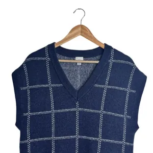 A New Day Sweater Vest Blue White Size Medium V Neck Academia Cozy Fall Winter thumbnail 2