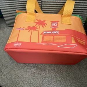 Trader Joe's Insulated Mini Tote Bag Lunch Cooler Orange Green Foldable NWT thumbnail 4