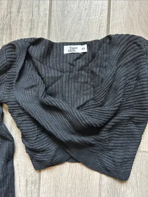 Tiger Mist Black Cropped Ribbed twist Neck Sweater thumbnail 3