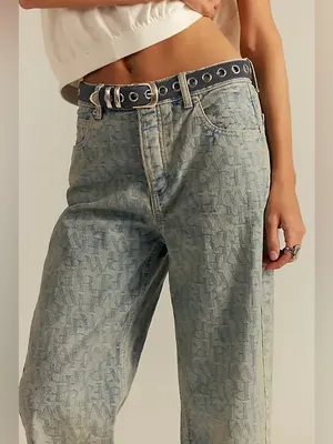 Free People We The Free Deep Trance Dropped Jacquard Jeans Sz.24 thumbnail 2