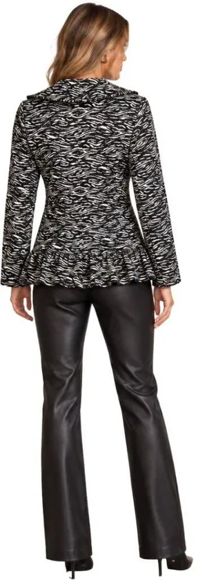 Sandro Studio Zebra Print Ruffle Jacket Women's Small Black White Designer Fun thumbnail 2