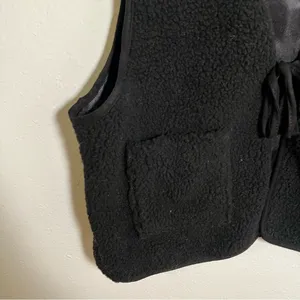 No Boundaries‎ Women's Sherpa Vest Sleeveless Black Tie Front Pockets Y2K thumbnail 4