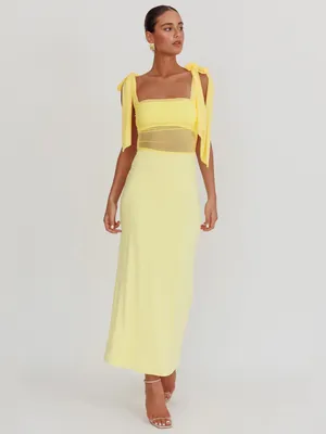 $115 NWT Selfie Leslie Starry Eyed Mesh Waist Maxi Dress Lemon XL thumbnail 5
