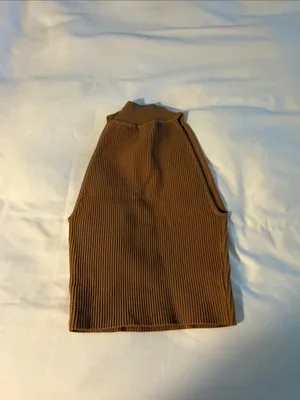 Babaton Ribbed Halter Mock Neck Top - Brown thumbnail 3