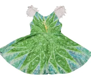 Tinkerbell Green Fairy Dress With Leafy wing Sleeves & Sparkling Small thumbnail 1