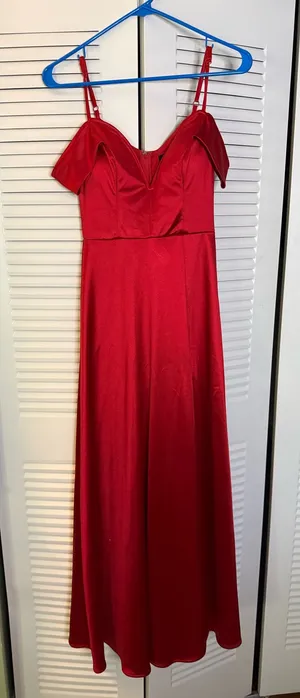 City Studios Red Satin Off The Shoulder Maxi Dress thumbnail 1