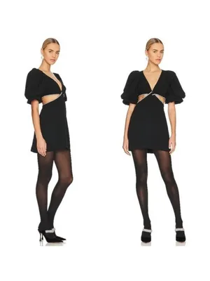 ALC Frank Hazel Crystal Twist Cutout Mini Dress 12 Black Balloon Puff Sleeve Diamond thumbnail 3
