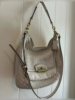 A Rare Large Vintage Y2K Coach Kristin Cream Woven Leather Hobo Handbag thumbnail 2