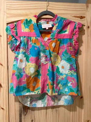 pink floral, short short sleeve thumbnail 1