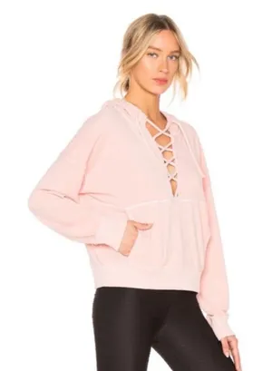 FP Movement Free People Believer Hoodie Pink Lace Up‎ Sweatshirt Womens M thumbnail 1