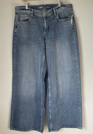 Old Navy Low Rise Baggy Wide Leg Denim Jeans Pants Cotton Blend Blue Size 12 thumbnail 1