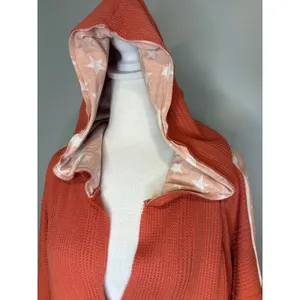 POL Womens‎ Waffle Knit Star Print Contrast Hoodie Terracotta Orange boho thumbnail 2