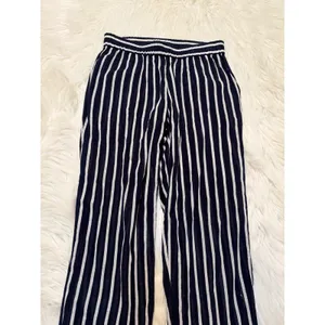 Womens Pull On Pant Navy Blue White Stripes Elastic Waist Lightweight Semi-Sheer thumbnail 2