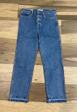 Levi’s Premium Wedgie Straight Cropped High Rise Button Fly Raw Hem Cotton Denim thumbnail 1