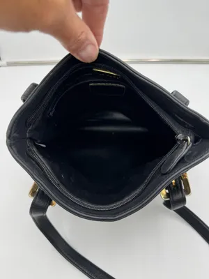 Mila Paoli Genuine Leather Black Tote Shoulder Bag Front Zip Pocket EUC thumbnail 5