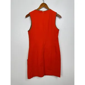 Ralph‎ Lauren Womens Orange Wool Blend Shift Dress Faux Leather Trim Size 6 thumbnail 2