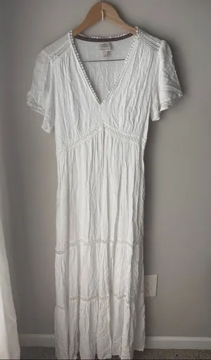 Knox Rose White Boho Lace Trim Maxi Dress Size Medium thumbnail 1