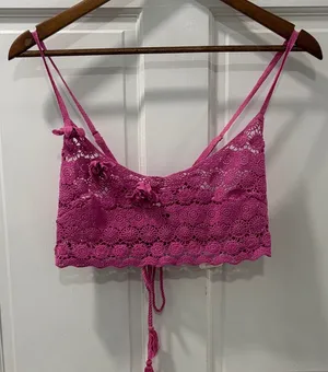 Intimately by Free People Crochet Bralette Fiji Flower Pink Rose Size Medium NWT thumbnail 1