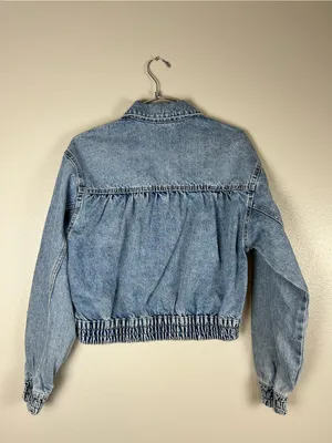 Zara Light Blue Cropped Denim Jacket With Flower Snaps thumbnail 2